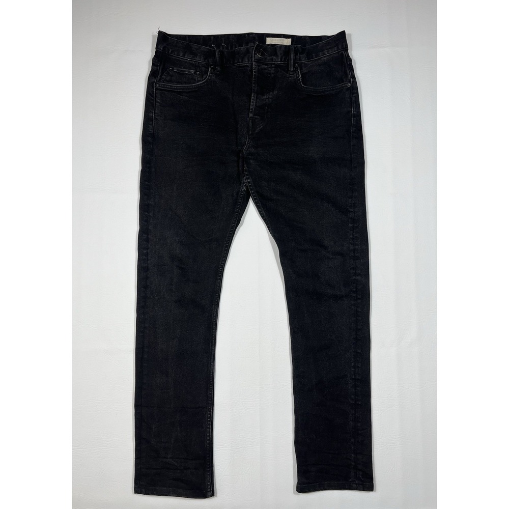AllSaints Cigarette Jeans Mens 34 Black Denim Slim Tapered Button Fly